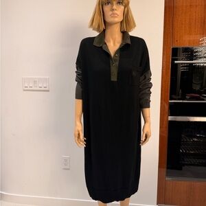 Loewe Black green Polo Knit Midi Dress with Olive Trim sz S wool